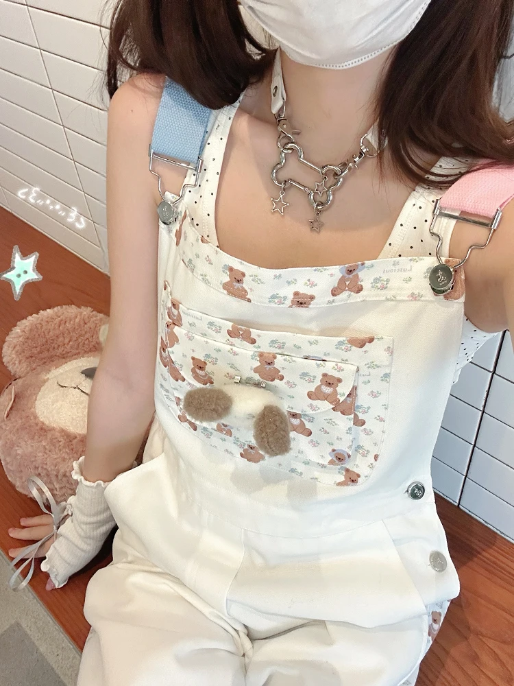 

Оригинальные широкие комбинезоны Cute Bear Color Blo, летние повседневные брюки, длинные штаны из смесового полиэстера и хлопка, милые и стильные