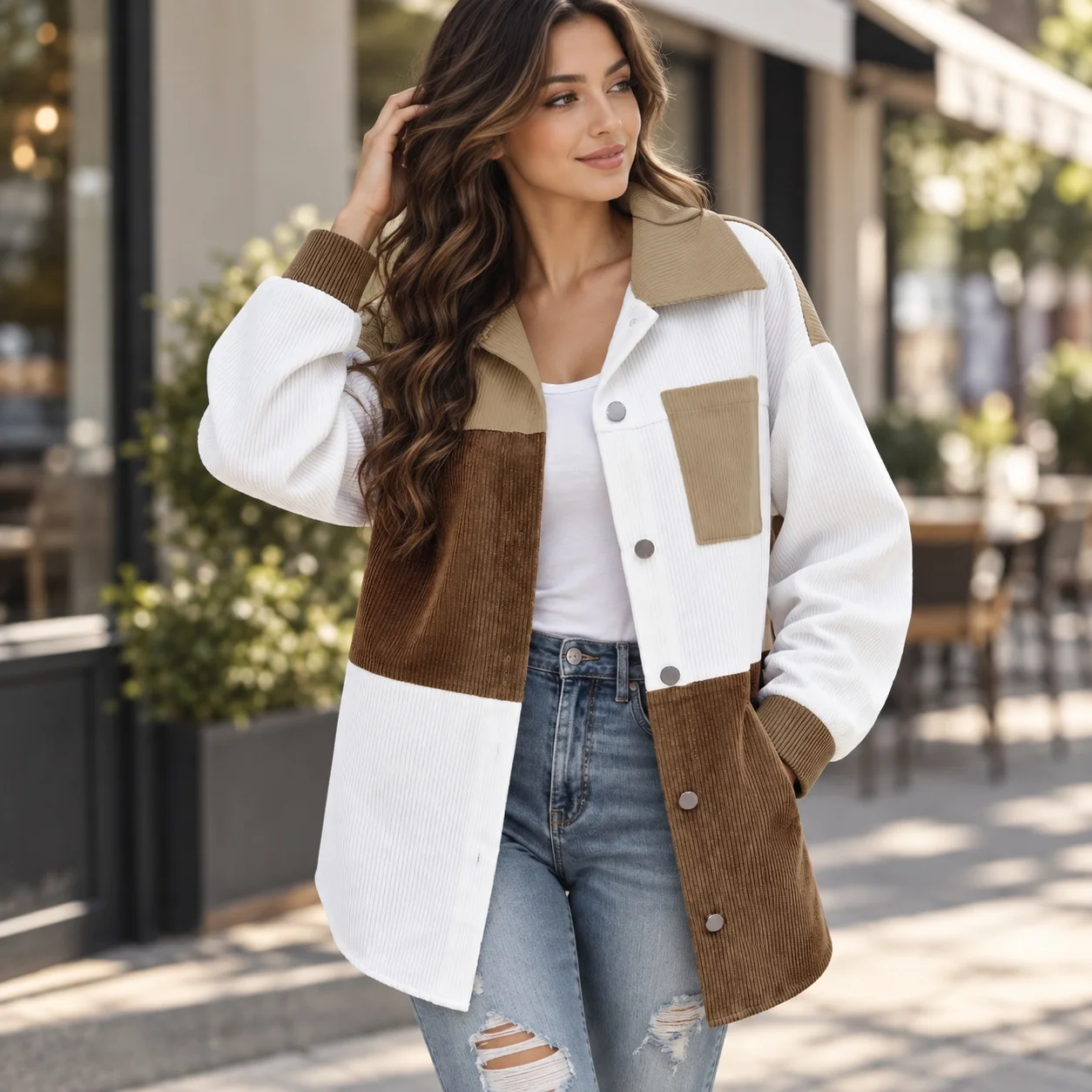 Loose Fit Stand Collar Coat Casual Style with Long Sleeve Mid Long Length Single Row Multi Button Closure Spring Women Jacket