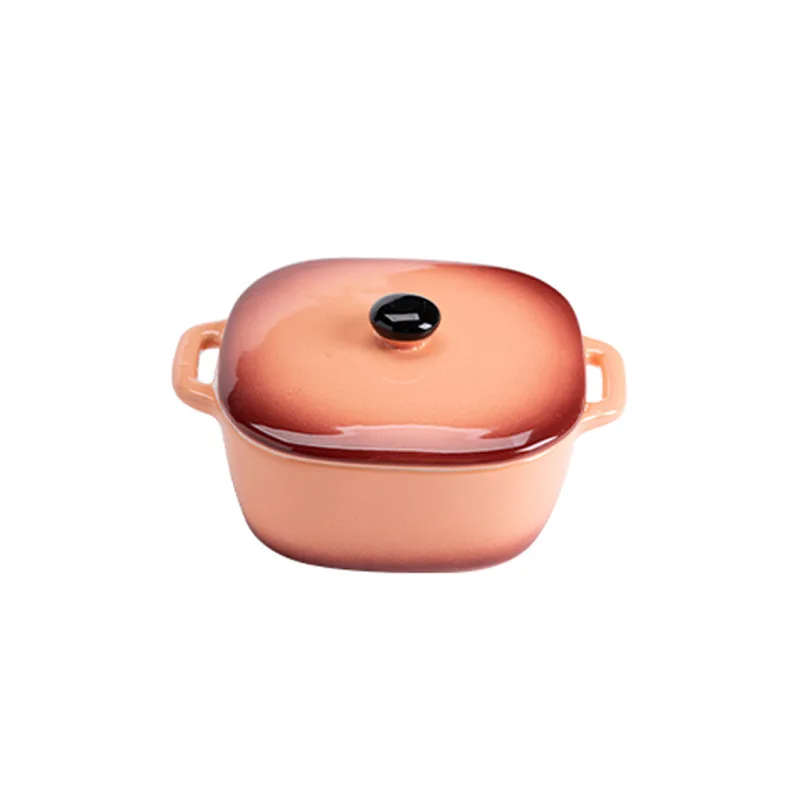 

Ceramic bowl macaron color ribbon cover binaural baking dish baking household stew pot soup cup