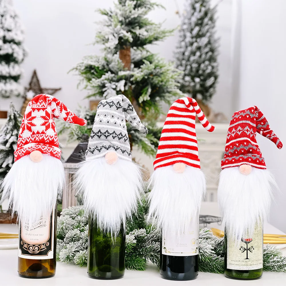 Merry Christmas Knitted Hat Faceless Old Man Wine Bottle Cover Christmas Decorations for Home Xmas Ornaments Navidad Natal