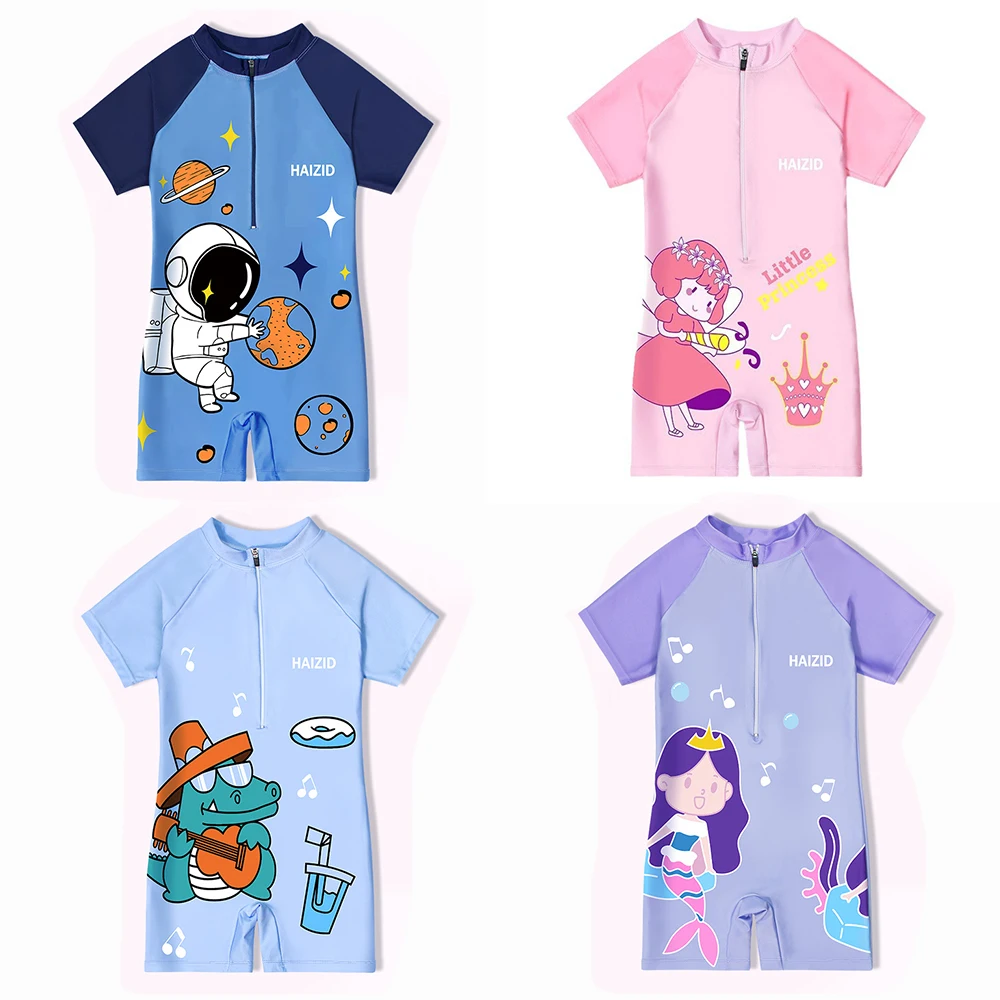 

2-14Y Toddler Kids Child Boys Girls One Piece Swimsuit Swim Surf Beach Wear Astronaut Princess Mermaid Dino Print Bathing Suit