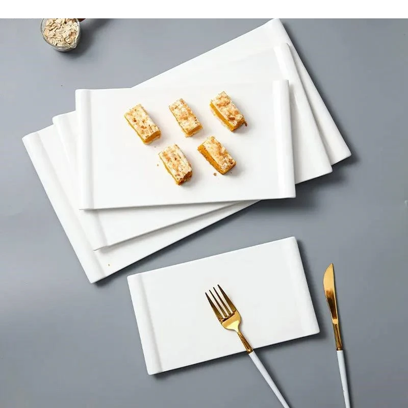 

White Rectangular Ceramic Plate Wedding Cake Dessert Display Hotel Serving Tray Nordic Home Kitchen Steak Sushi