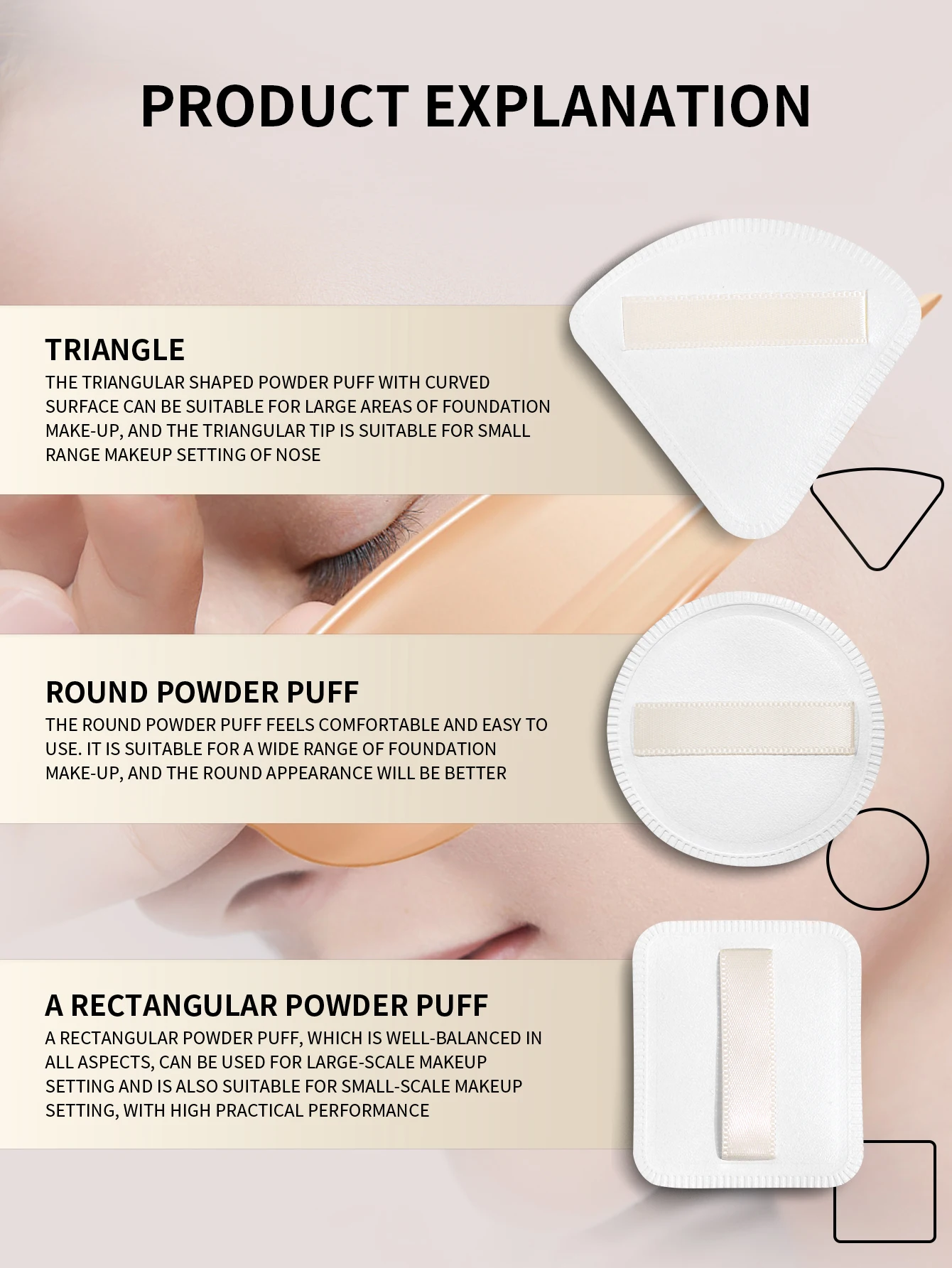 Redondo, quadrado, triangular pó seco e molhado base líquida beleza maquiagem ovo algodão doce almofada de ar esponja de maquiagem