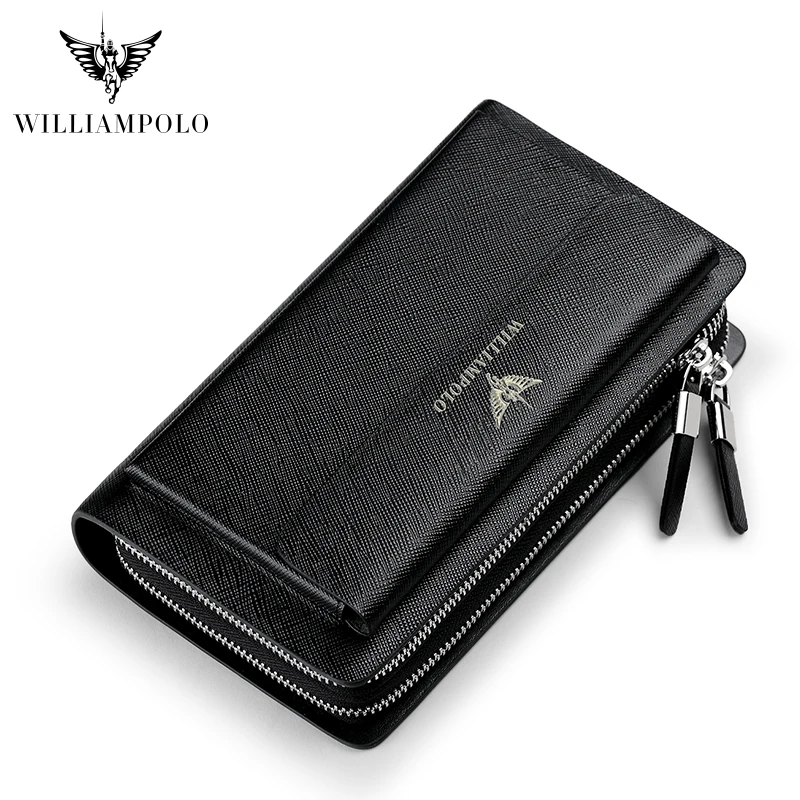 Hand bag male real cowhide handbag clip business simple zipper hand bag male hand grab bag long purse man WILLIAMPOLO