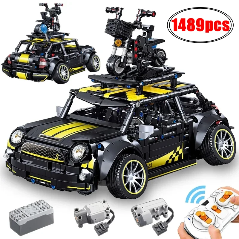 Technische 1489 stücke Stadt Mini Cooper Auto Modellbau steine RC Supersport wagen Moc Sport
