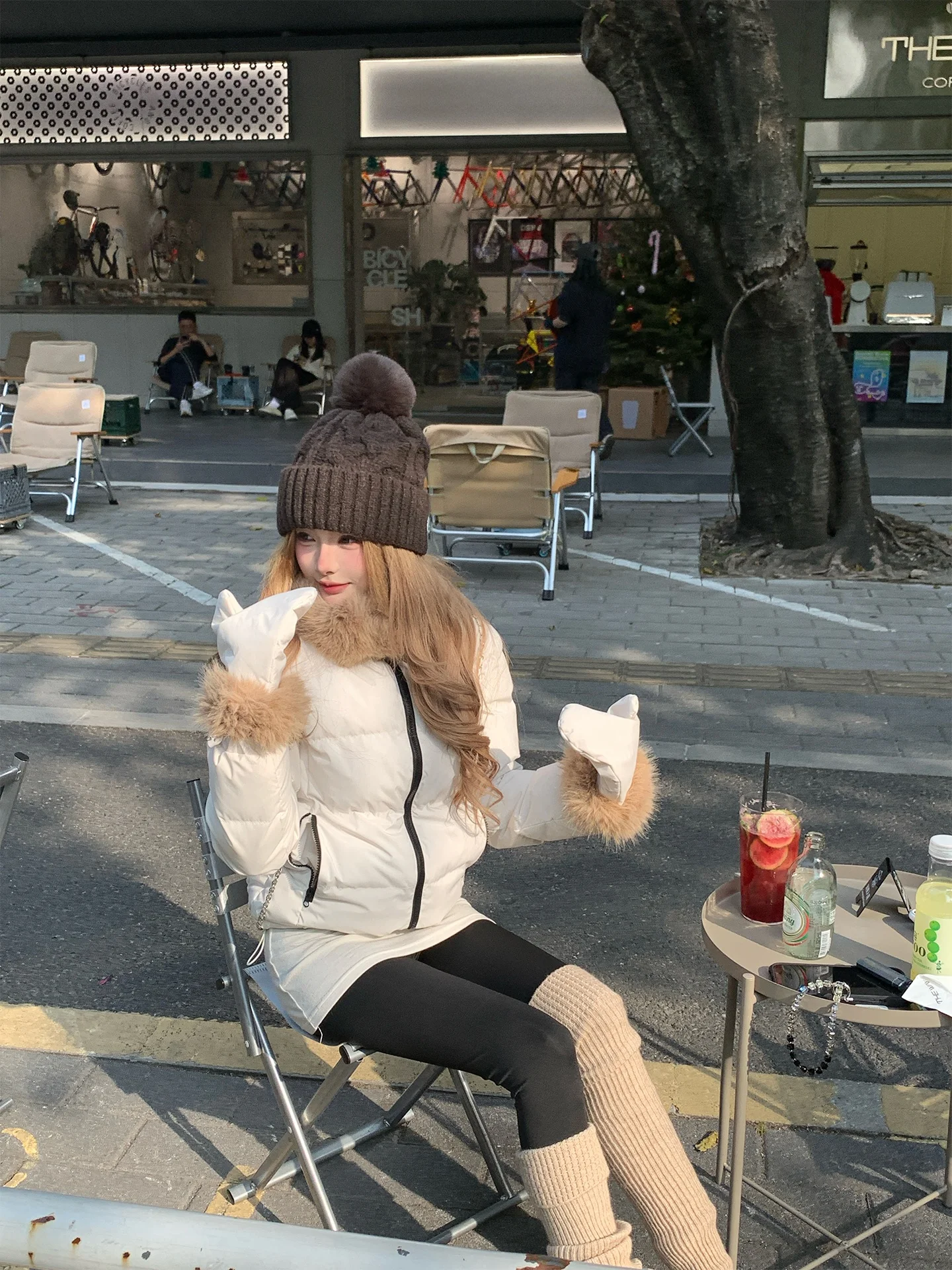 

White ort Thiened down Jaet Women's Sle Winter Coat with Fur Collar Commuter Faion Straight Cut High Warmth