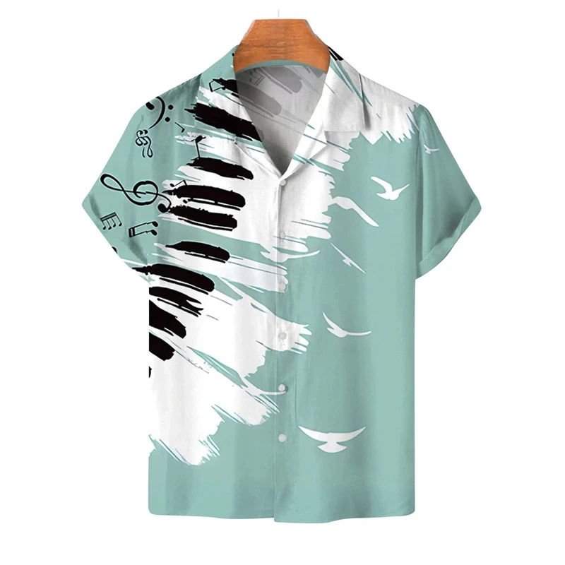 Men Shirt Music Guitar Print Rock Hip Hop Tops Male Female Clothing Short Sleeve Lapel Beach Casual Loose Hawaiian Daily Wear