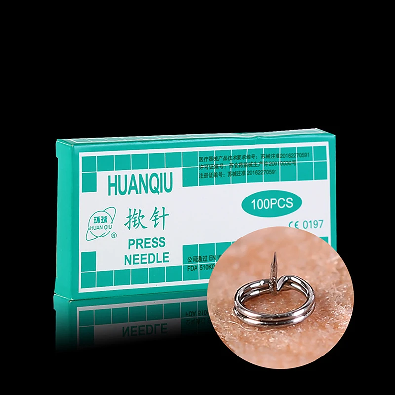 100Pcs/box Disposable Press Needle Ear Seeds Acupuncture Vaccaria Plaster Needles Multi-Condition Ears Seed Acupressure Kit