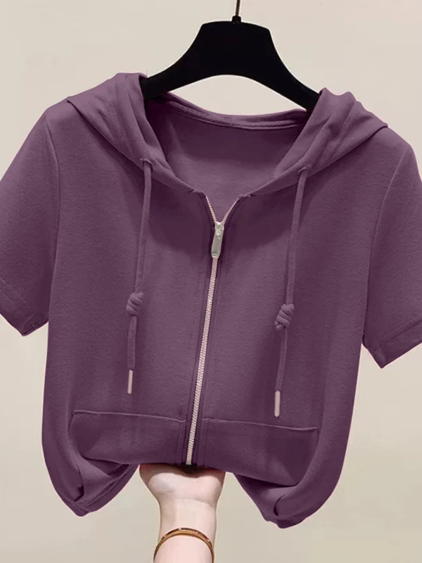 فضفاض القطن هوديي ort Sve تي شيرت المرأة الصيف Faion حجم كبير التخسيس إخفاء البطن تنوعا سترة علوية #3