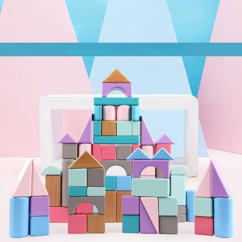 مجموعة مكعبات بناء خشبية مع حقيبة تخزين ألعاب خشبية للأطفال مكعبات بناء مجمعة ألعاب تعليمية مبكرة للأطفال