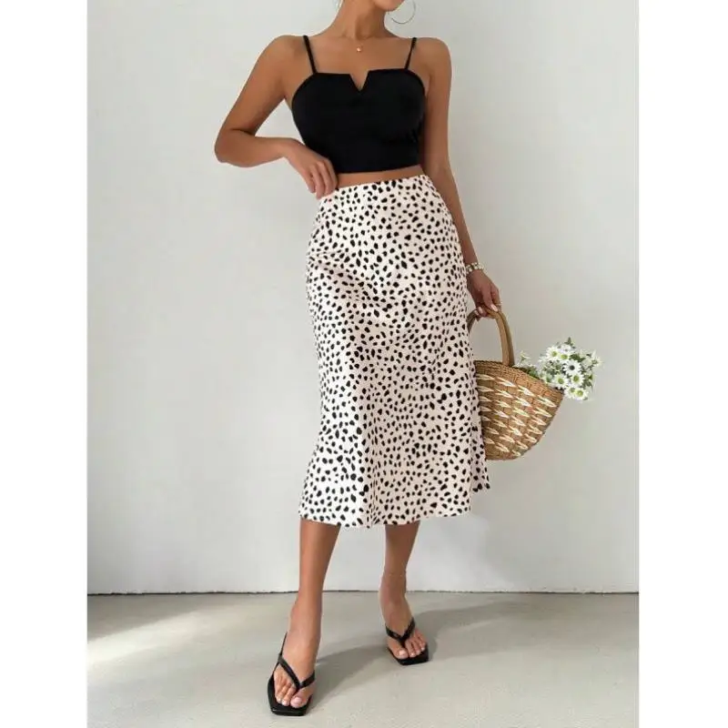 Nuovo bots transfrontaliero da donna di media lunghezza con stampa in raso Gonna a coda fi Vintage Sle Ciwalk Pantaloni a nove pezzi Elastico Micro Str...