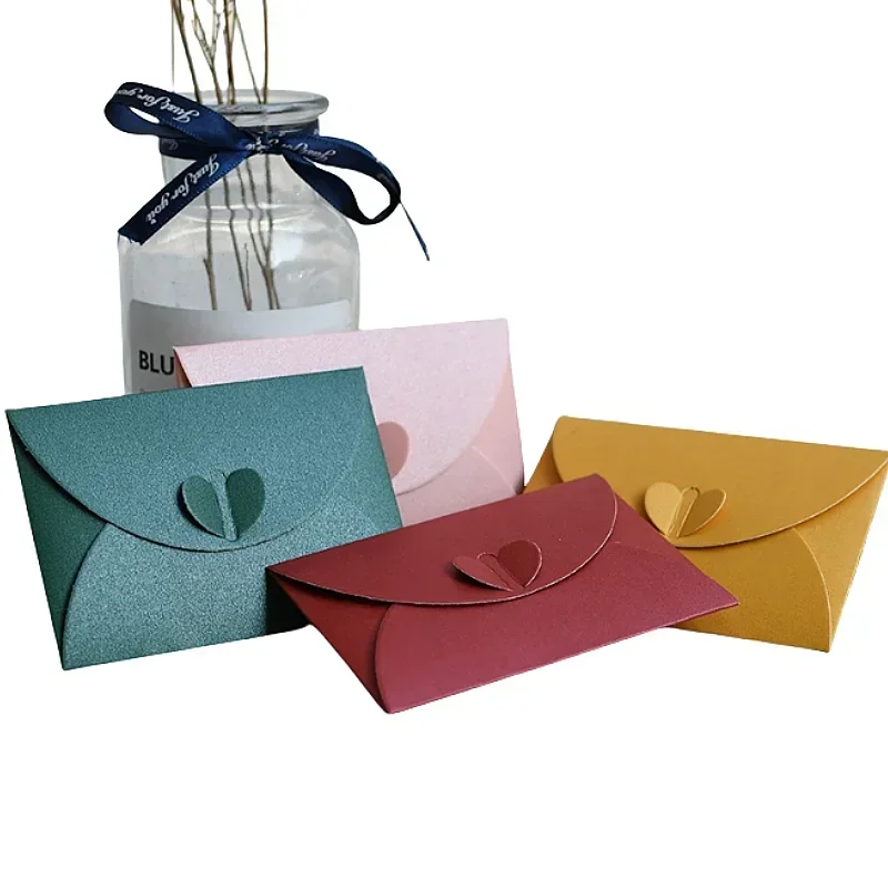 20pcs Colored Pearlescent Paper Envelopes Thick Cardboard Foldable Self Locking Buckle DIY Letter Gift Card Cover