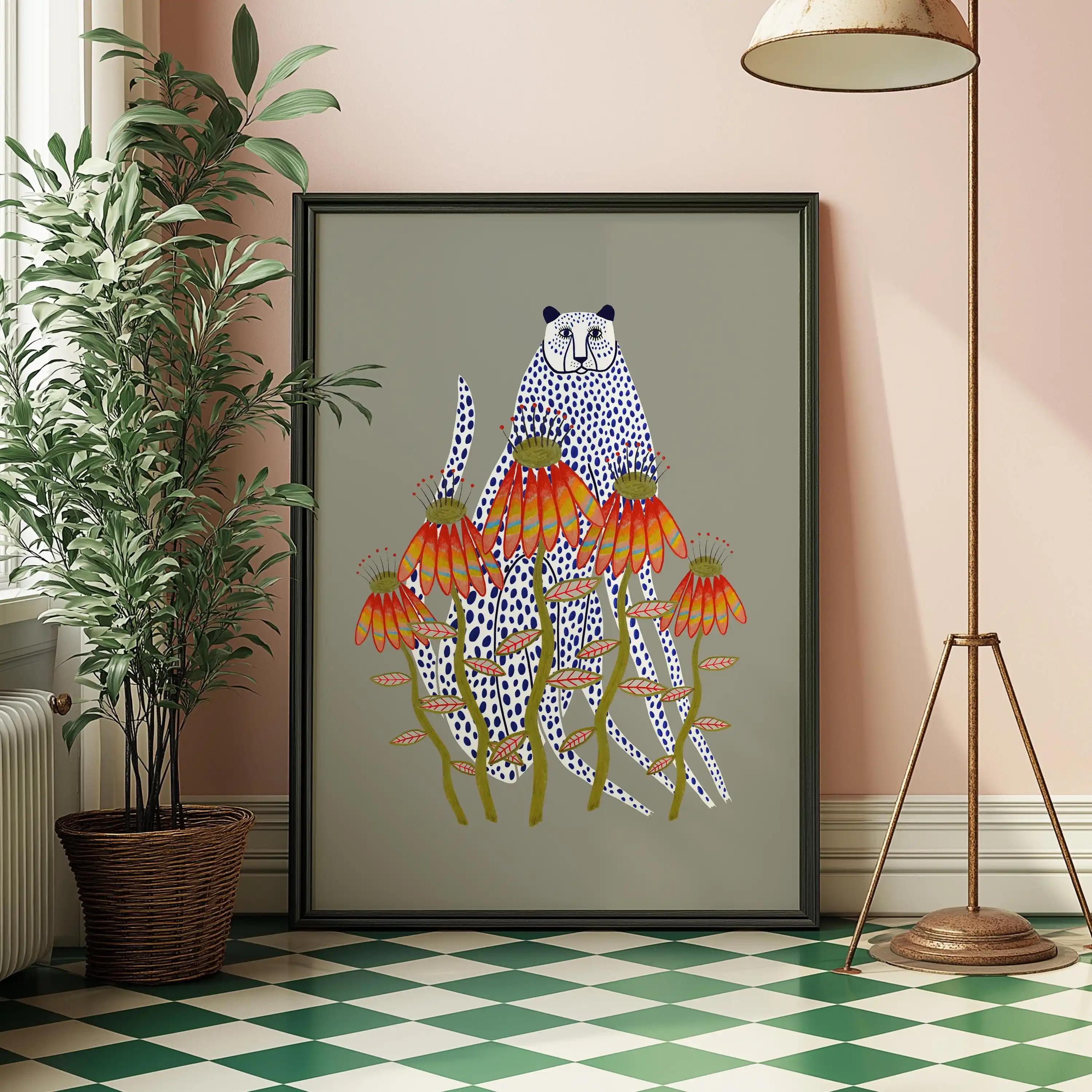 Snow Cheetah Art Print, Home Decor, Wall Art Gift for Her, Bedroom, Kitchen, Entryway, Living Room, Animal Illustration, Gallery