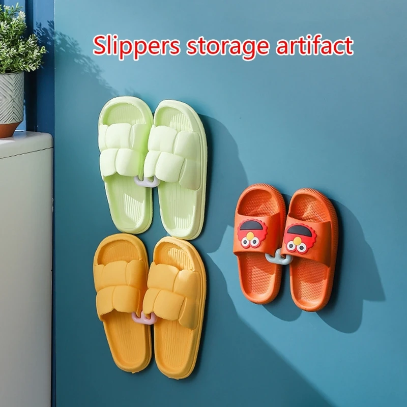 2024 New Wall Mounted Plastic Slippers Rack Multifunction Space Saving Storage Hanger for School Office Balcony Window Wall