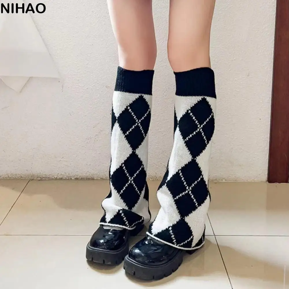 

Punk Style Leg Warmers Gothic Cross Heart Design Knitted Socks Loose Fit Star Pattern Thigh High Socks Lolita Style