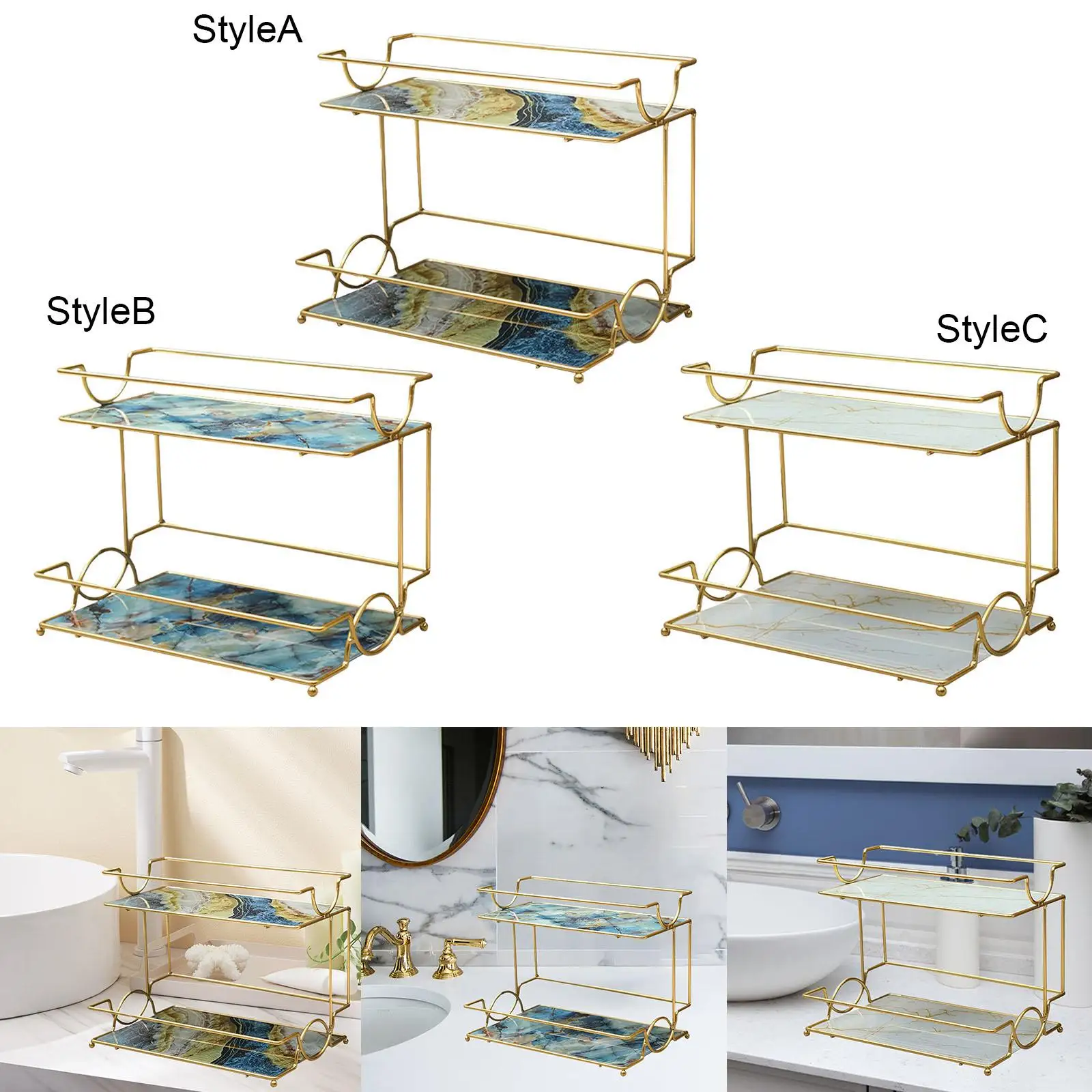 Iron Countertop Storage Shelf 2 Layers Nordic Style Bathroom Cosmetic Organizer for Living Room Dressing Table Bedroom