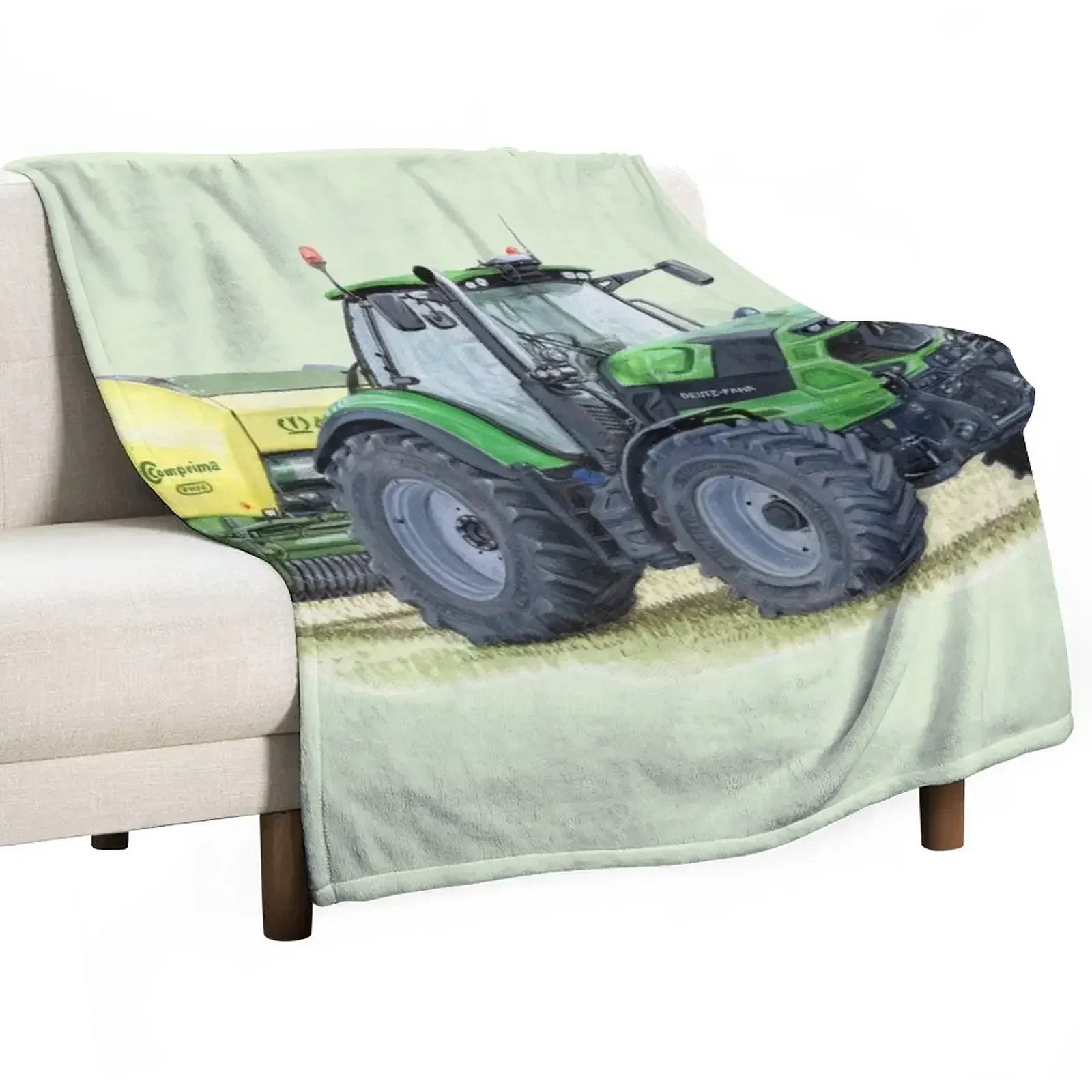 

Green Tractor Painting Throw Blanket Flannels Summer Sofa Blankets