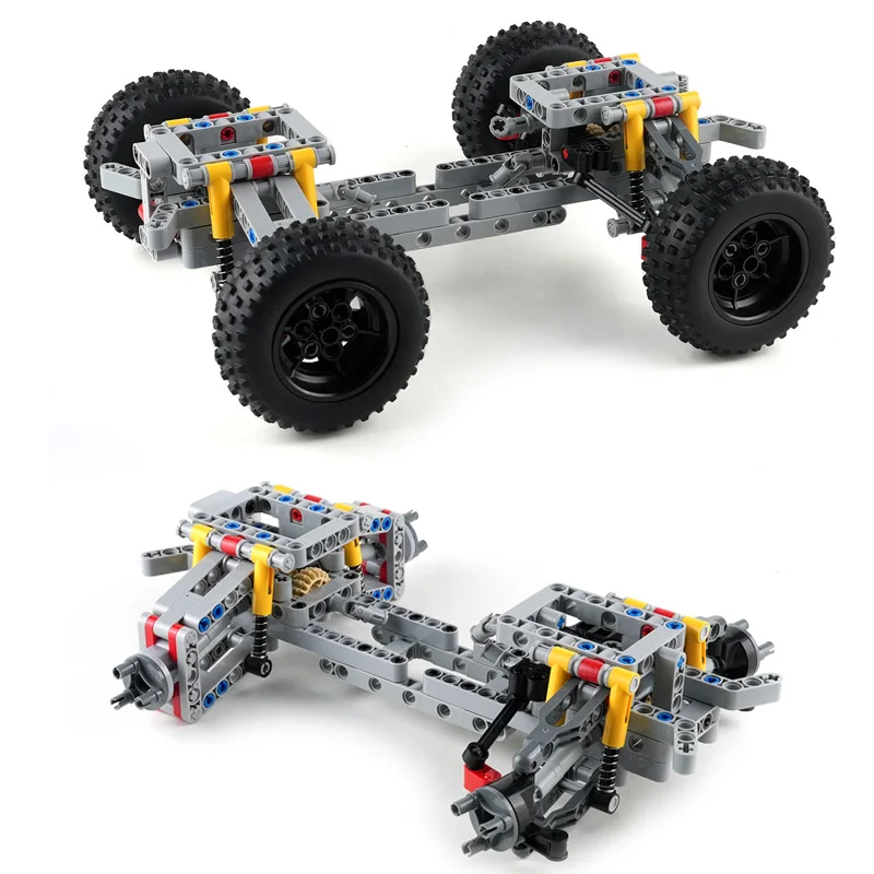 MOC Four-wheel Drive Car Chassis Technology Building Blocks with Independent Suspension+Differential+Steering Axle Bricks Toys