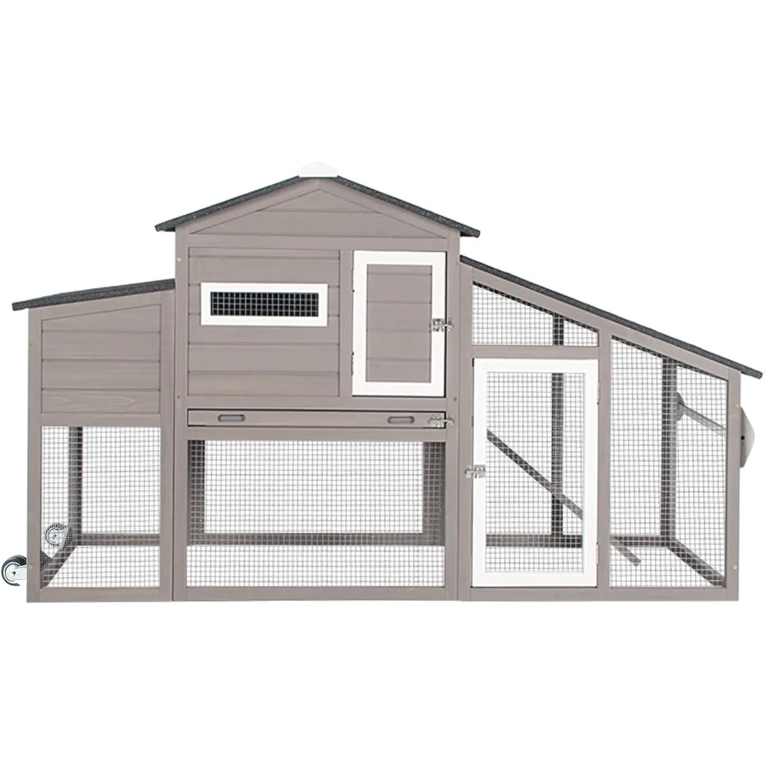 Chicken Coop with Run Mobile Large Nesting Box - Back Yard Wooden Chicken House Outdoor Poultry Cage, UV Proof Asphalt Roof