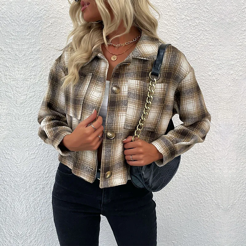 

Autumn Winter Women's Outerwear Plaid Shirt