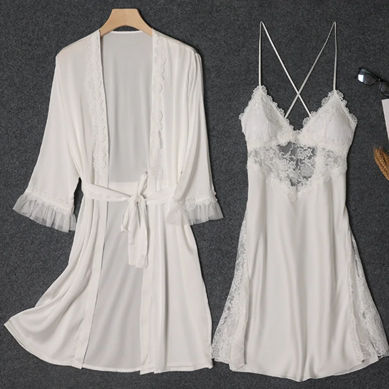 Twinset szata garnitur z paskiem koszula nocna bielizna nocna bielizna koronkowa Patchwork Kimono szlafrok zestaw letnia perspektywa nocna