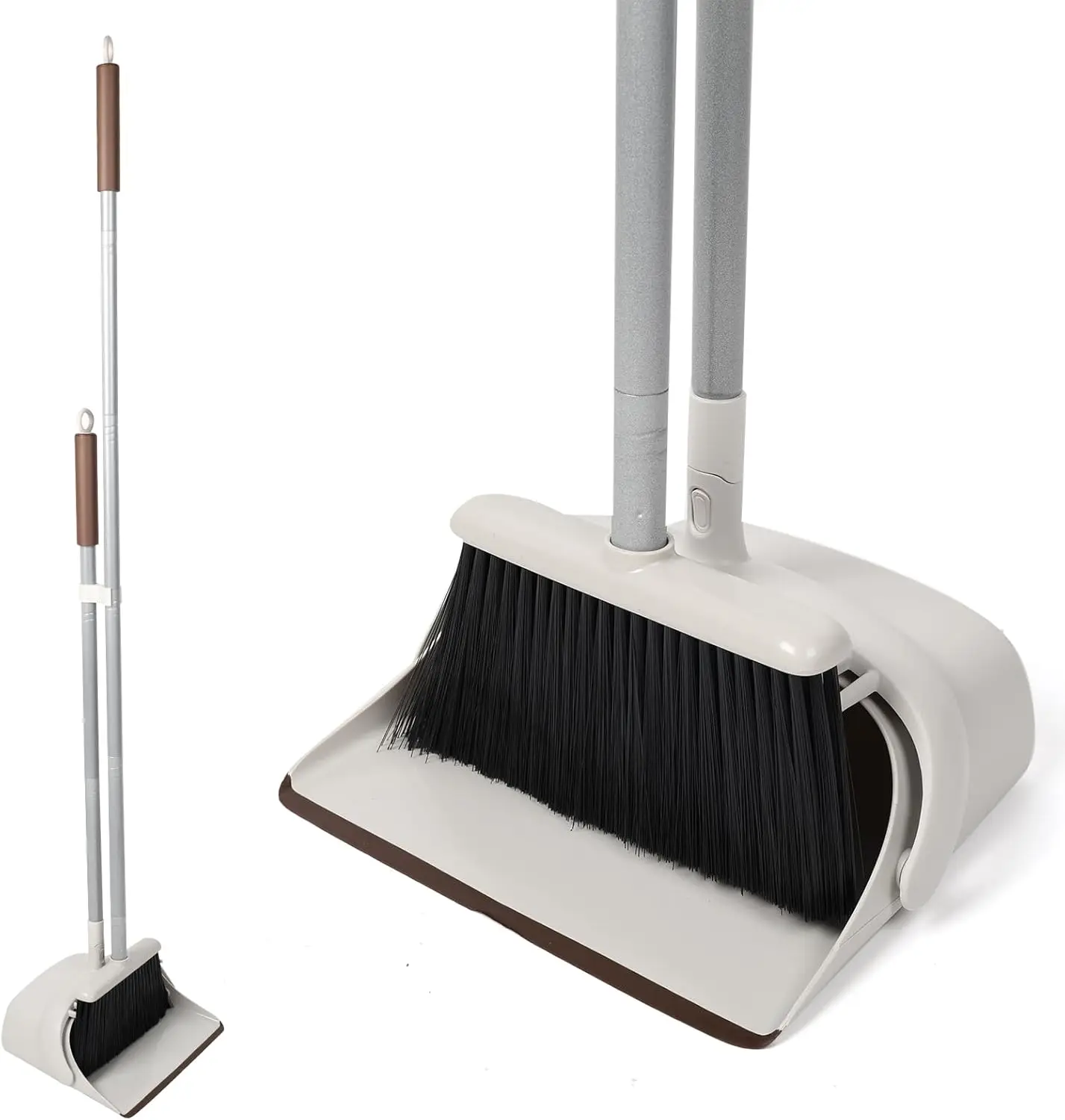 

54" Long Handled Broom and Dustpan Set - Perfect Dust Pan and Brush Combo for Efficient Cleaning, Brown and White