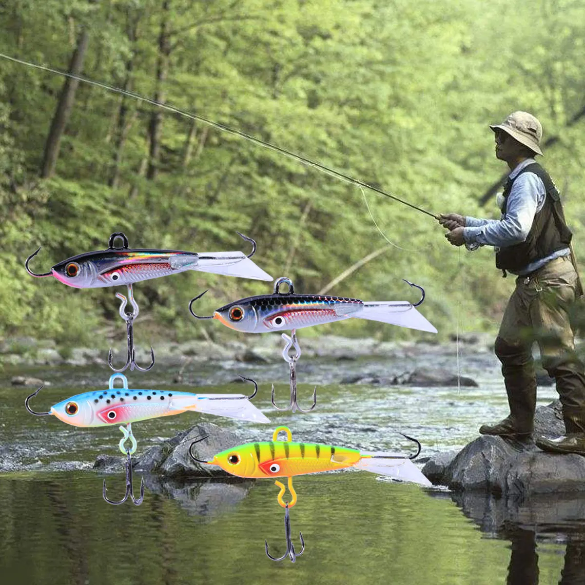 

4Pcs Bass Fishing Lure Metal 60mm 10.5g Artificial Bait Hard Lure Rotating Fishing Tackle for Seabass Pike