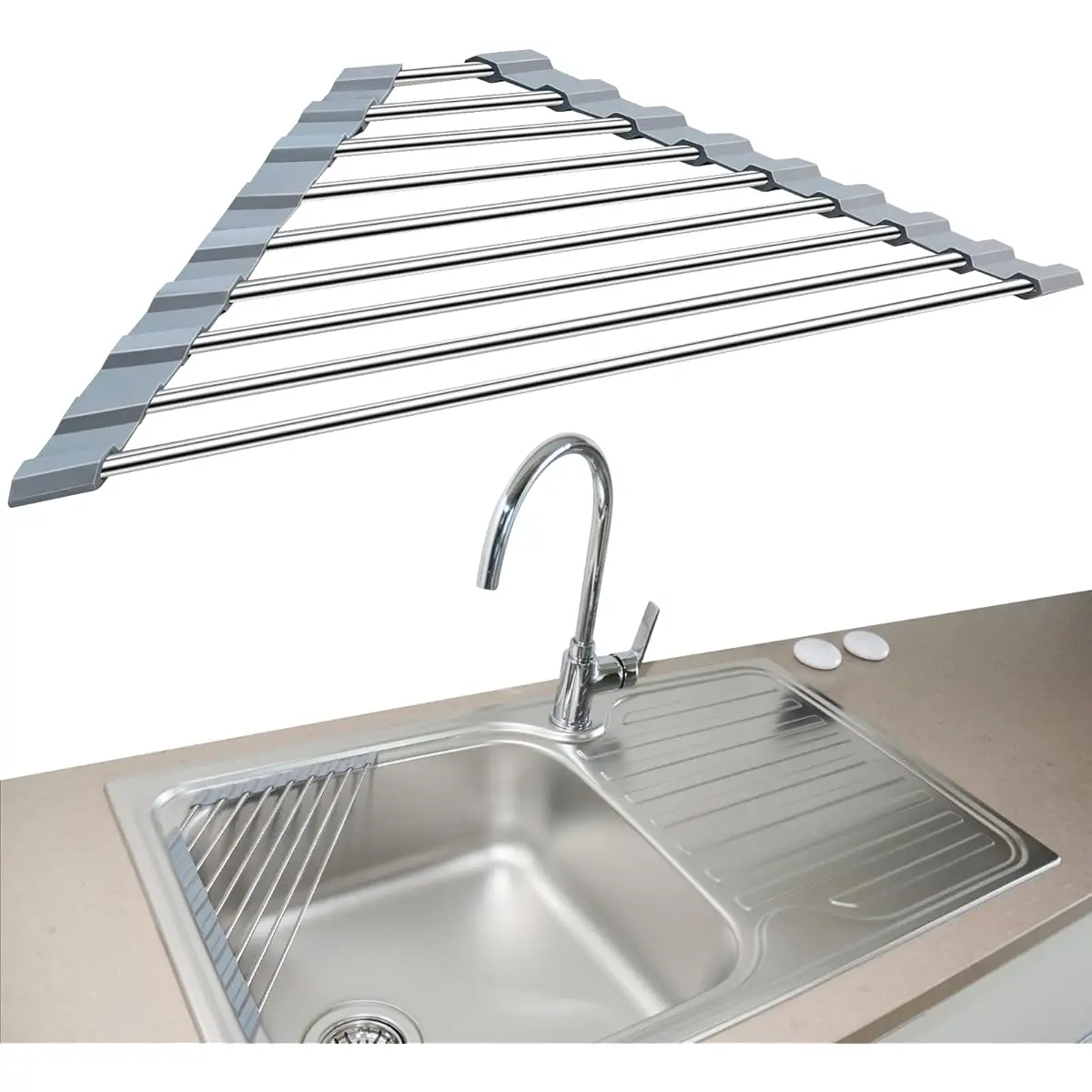 Küchenspülen-Wasserfilterregal, faltbares dreieckiges Spülbecken-Aufbewahrungsregal, Abtropfregal aus Edelstahl für Schüsseln und Stäbchen