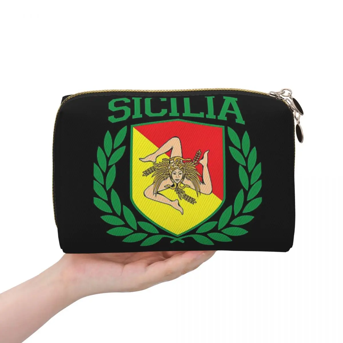 

Sicily Trinacria Italy Sicilian Flag Women Cosmetic Bags Travel Makeup Organizer Pouch Toiletry Storage Dopp Kit Box