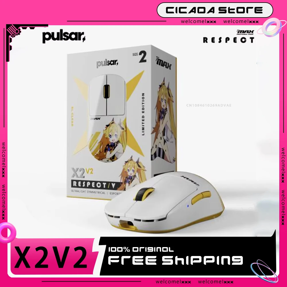 Pulsar DJMAX Respect V X2V2 Medium Mouse Dual Mode Wireless Mouse Paw3395 4KHz Custom Lightweight Gaming Mice PC Accessories