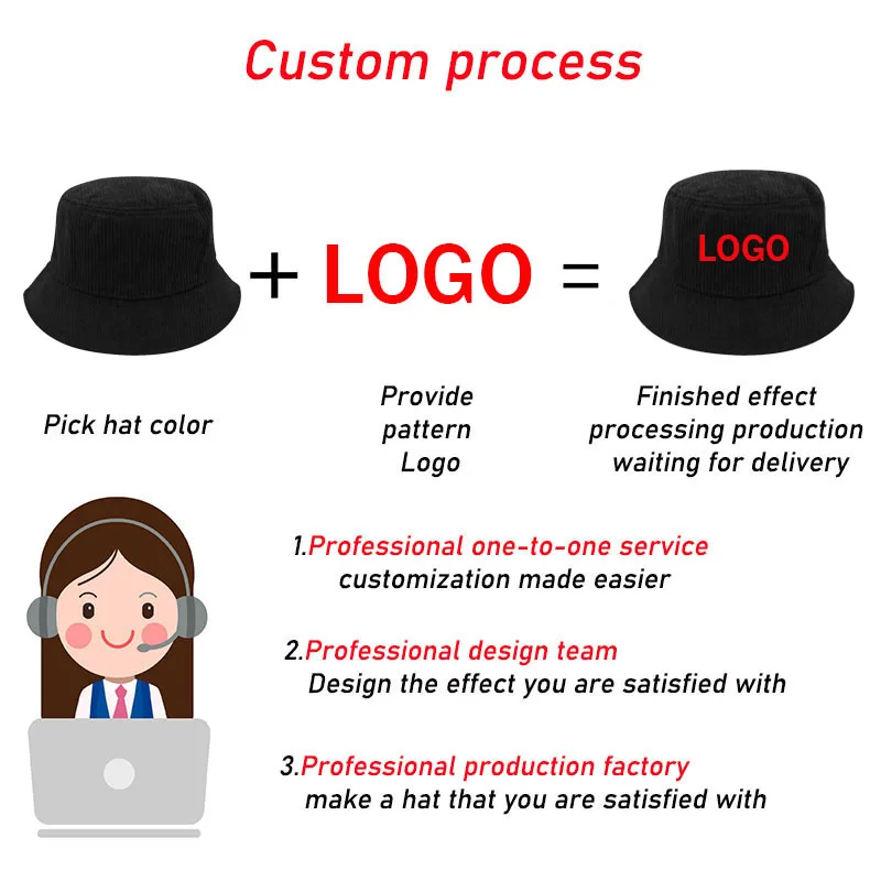 Professional Customized High Quality Embroidered Corduroy Fisherman\'s Hat Design Your Own Corduroy Logo Fisherman\'s Hat