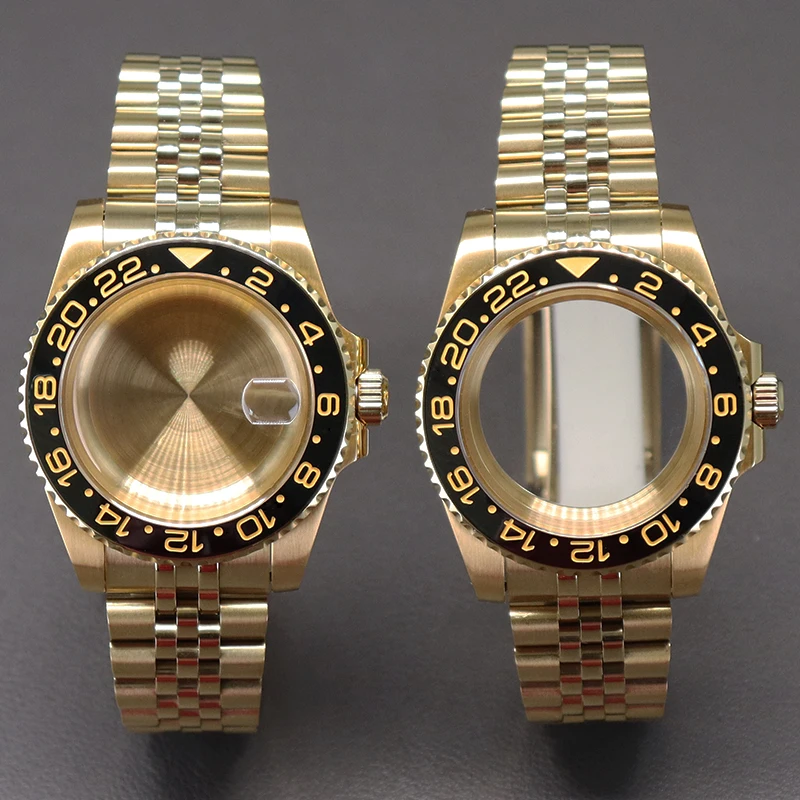 

40mm PVD Gold Watch Case Ceramic Bezel Sapphire Glass For SUB GMT Yacht Seiko NH35 NH36 NH34 NH38 Miyota 8215 8205 Eta 2824 Movt