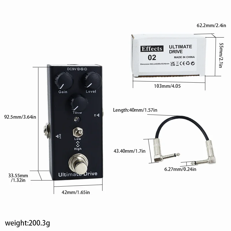 Electric Guitar Effect  Mini Vintage Overdrive Guitar Effect Pedal with 1/4 Inch Patch Cable