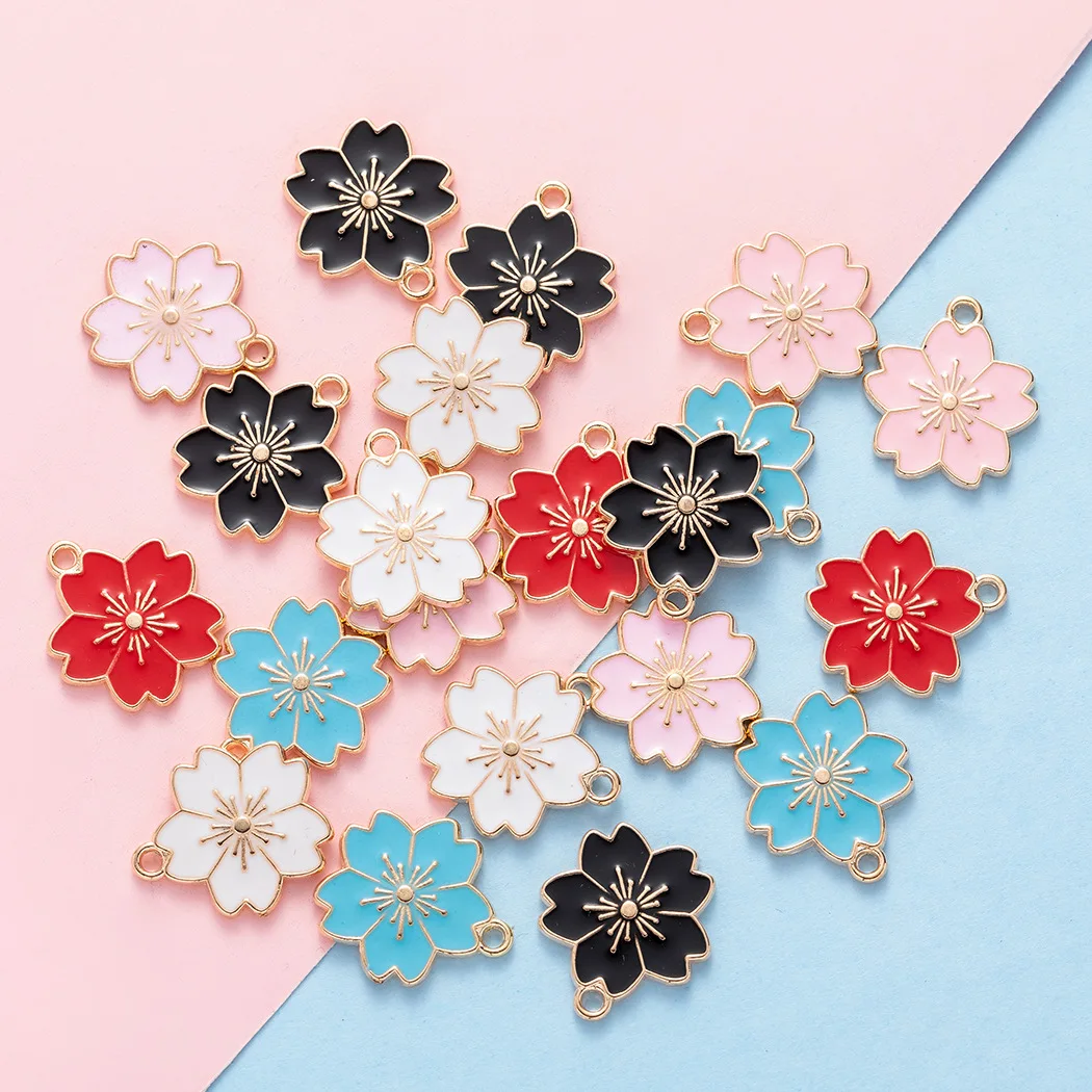 10PCS New DIY jewelry accessories, alloy drip oil cherry blossom pendant accessories, earrings, hair accessories, mobile phone p