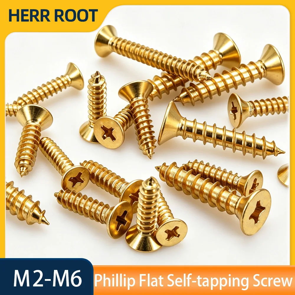 3/5/10/20/30/40pcs Countersunk Head Phillip Self-tapping Screw M2 M3 M3.5 M4 M5 M6 Metric Thread Brass Golden Screws