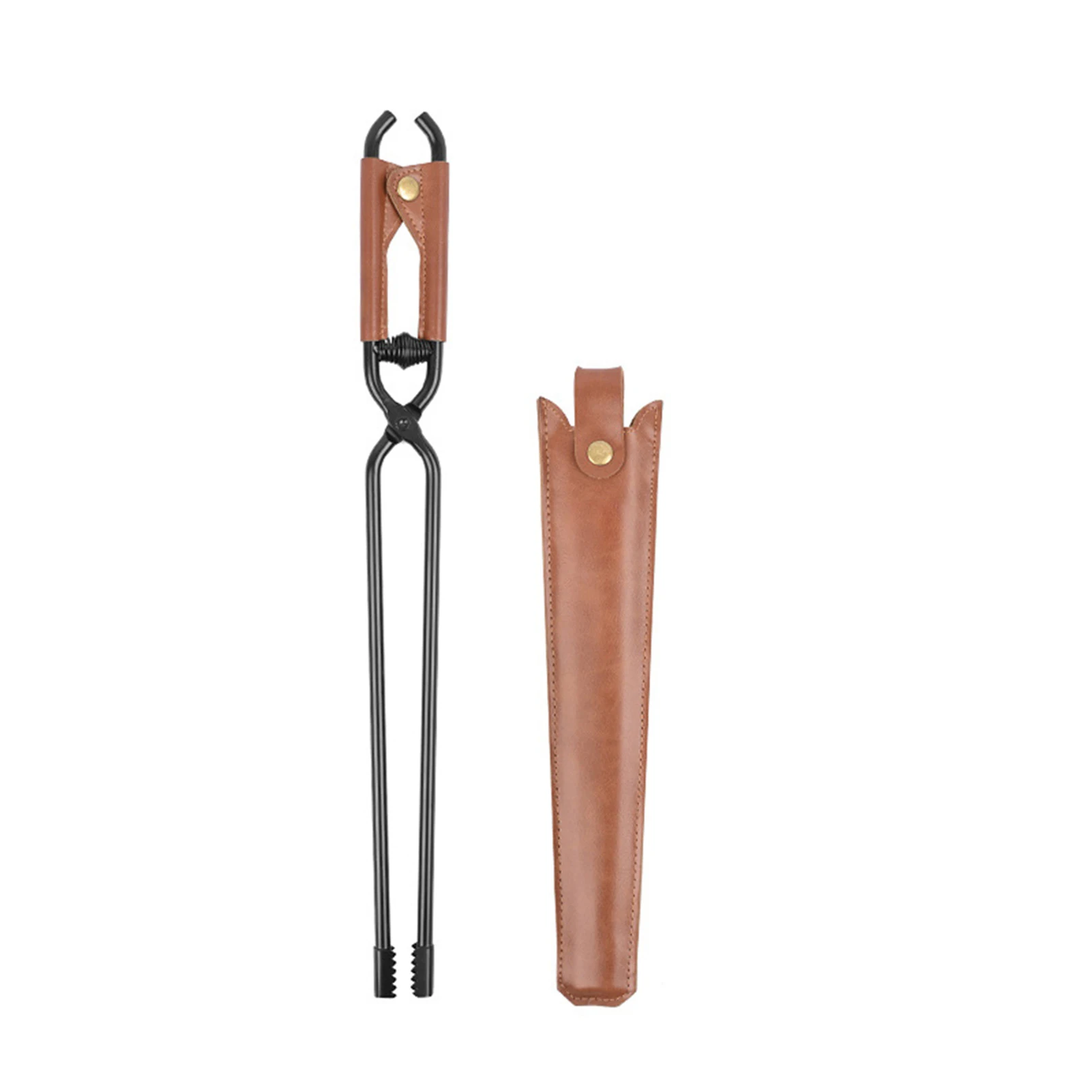 Carbon Steel Charcoal Tongs Outdoor Camping Bonfire BBQ Firewood Clip Tool Stoves  Charcoal Tongs Leather Handle Firewood Clamp