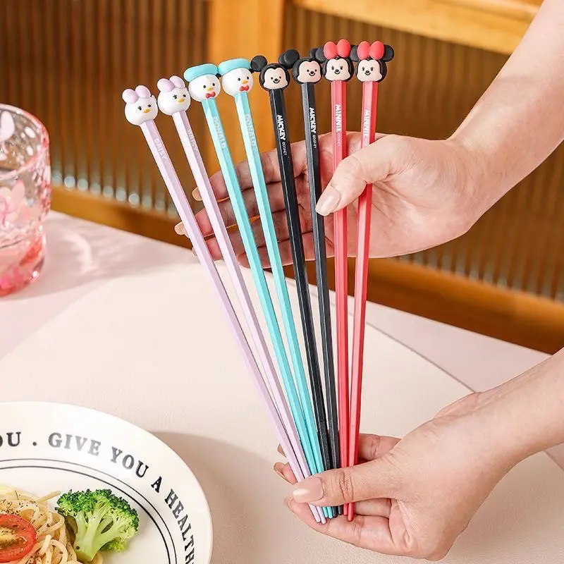 New Mickey Mouse Lotso Cartoon Character Alloy Chopsticks Cute High Temperature Resistant Kawaii Anti-Slip Chopsticks Wholesale