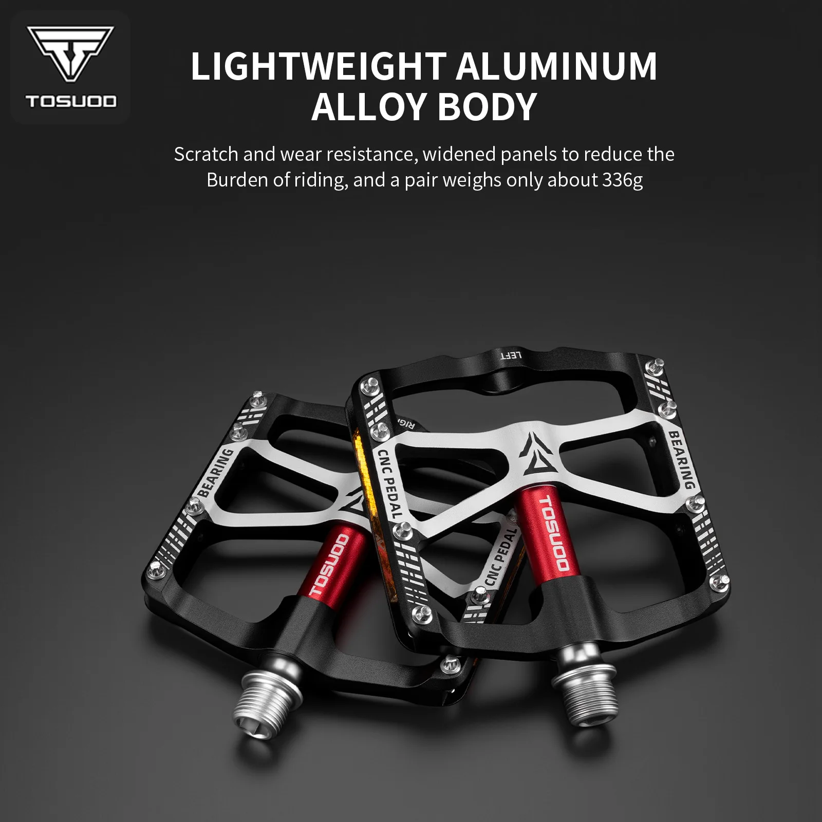 Pedales de rodamiento de bicicleta TOSUOD, pedales de bicicleta reflectantes ligeros e impermeables con herramientas de instalación, pedales de aleación de aluminio
