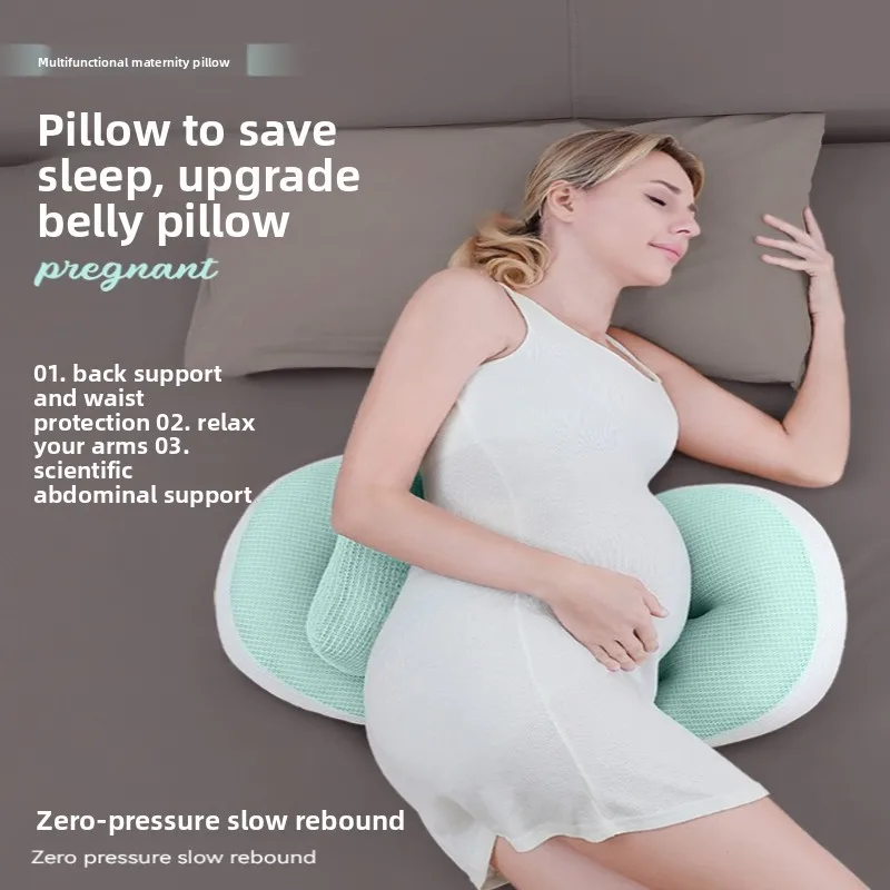 임산부 옆으로 자는 베개, 배와 허리 지지 기능이 있는 U자형 임신 쿠션, 고탄력 중공 면