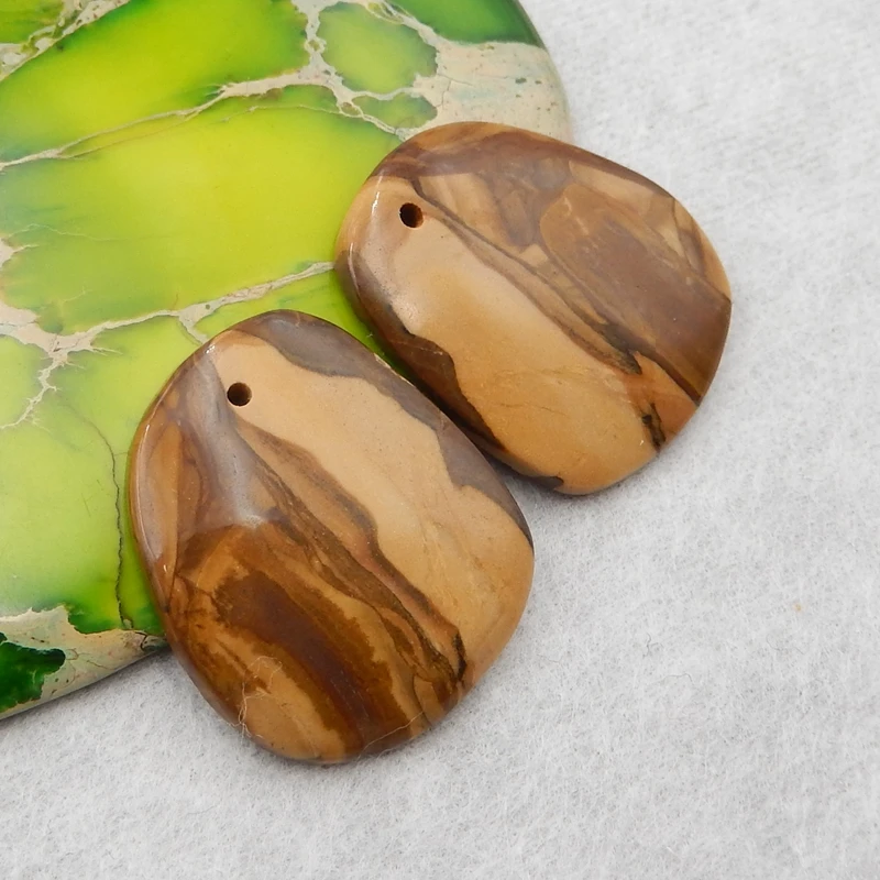 Natural Stone Gemstone Picture Jasper Earring Bead Semiprecious Jewelry DIY Marking Accessories21x18x3mm4.6g