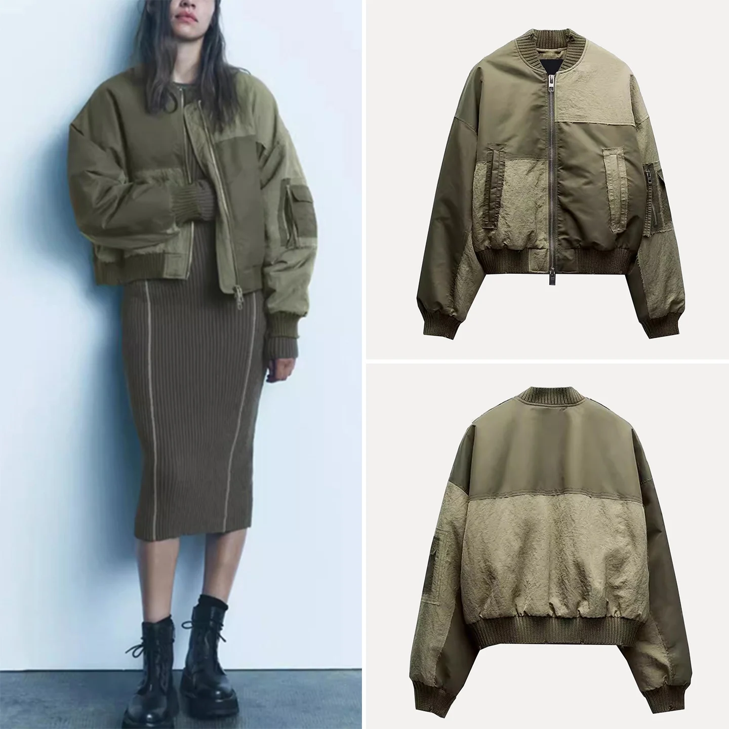 

Z Women's Faion Patchwork Pilot Jaet Coat 2025 New Sle Stand Fit ort Outerwear Ladies' Clothing