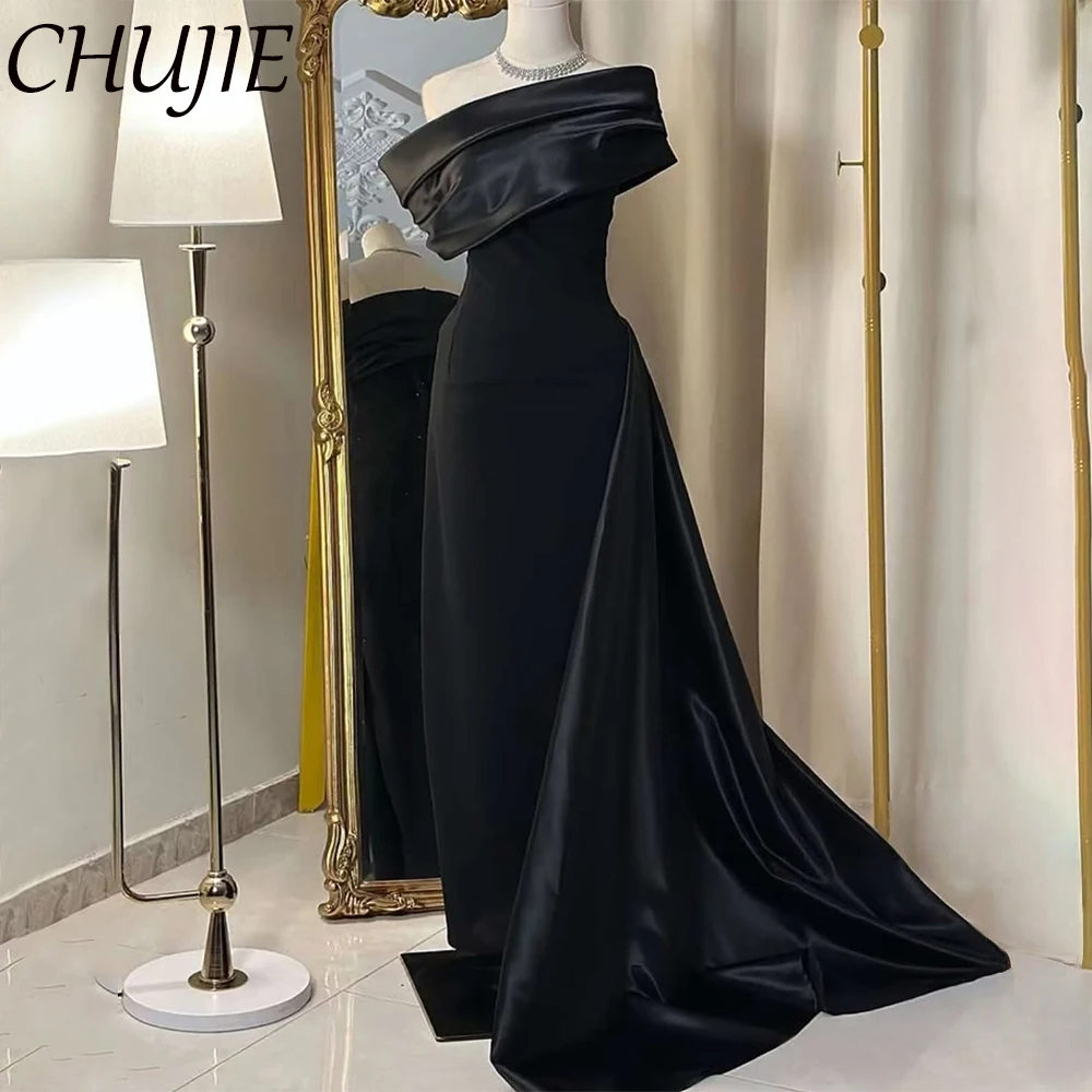 

Black Off Shoulder Evening Dresses Mermaid Pleat Wedding Party Dress Prom Gowns Customized Formal Evening Dress Vestidos De Gala