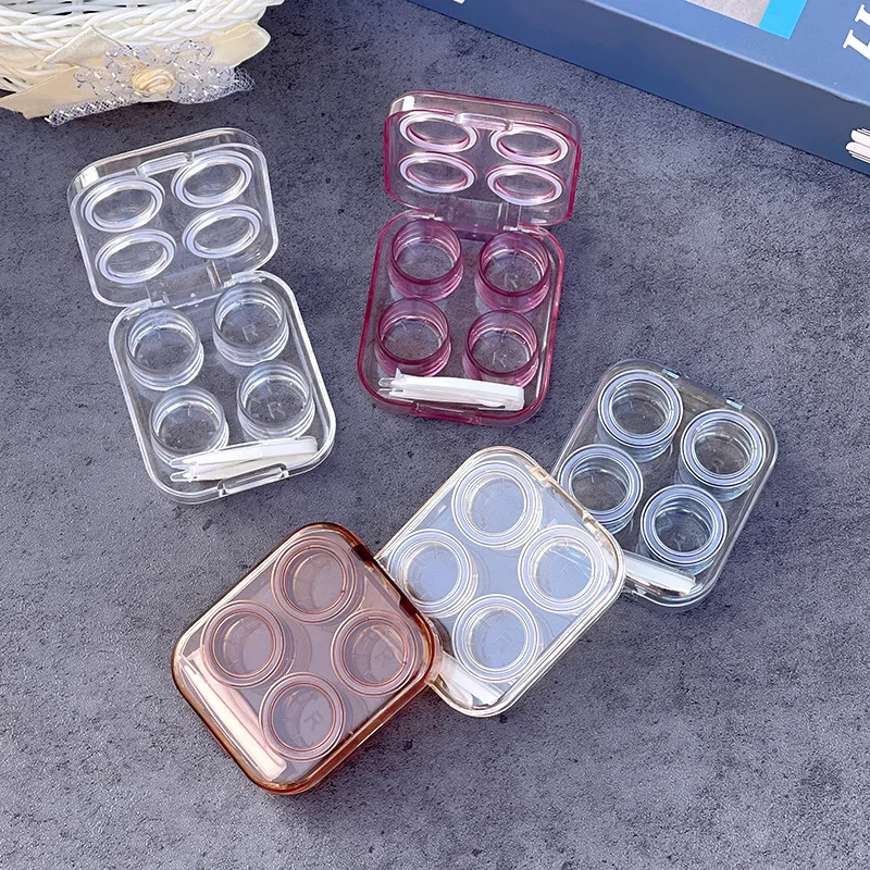 Simple Transparent Contact Lenses Case Eyes Care Travel Kits Holder Container Lens Box Contact Lens Case Tweezers for Women Girl