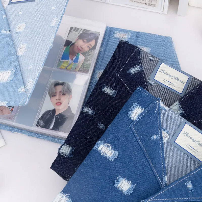 Large A5 Distressed Denim Card Binder 3Ring D-Ring 4-Pocket Photo Album for 3"/6" Photocard Postcard Pokemon Yu-Gi-Oh PTCG Album view 3