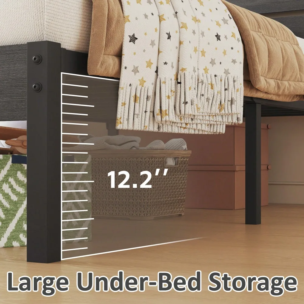 

Каркас кровати Twin, Full и Queen с изголовьем и изножьем, 12,2 дюйма высотой, с местом для хранения под кроватью, цельнометаллическая система поддержки, без коробчатой основы.