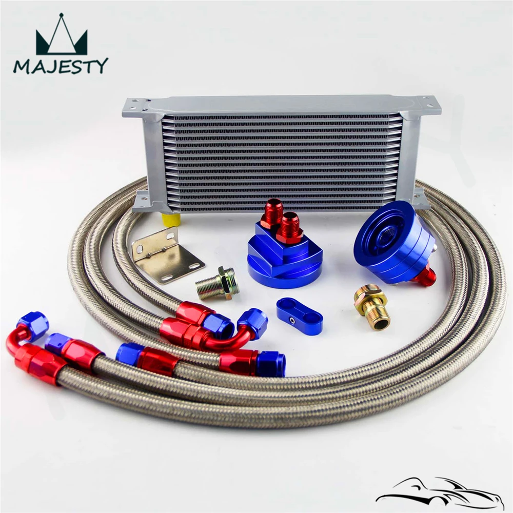 50mm 16 Row AN-8/AN8 Engine Transmission Oil Cooler + Filter Relocation Kit