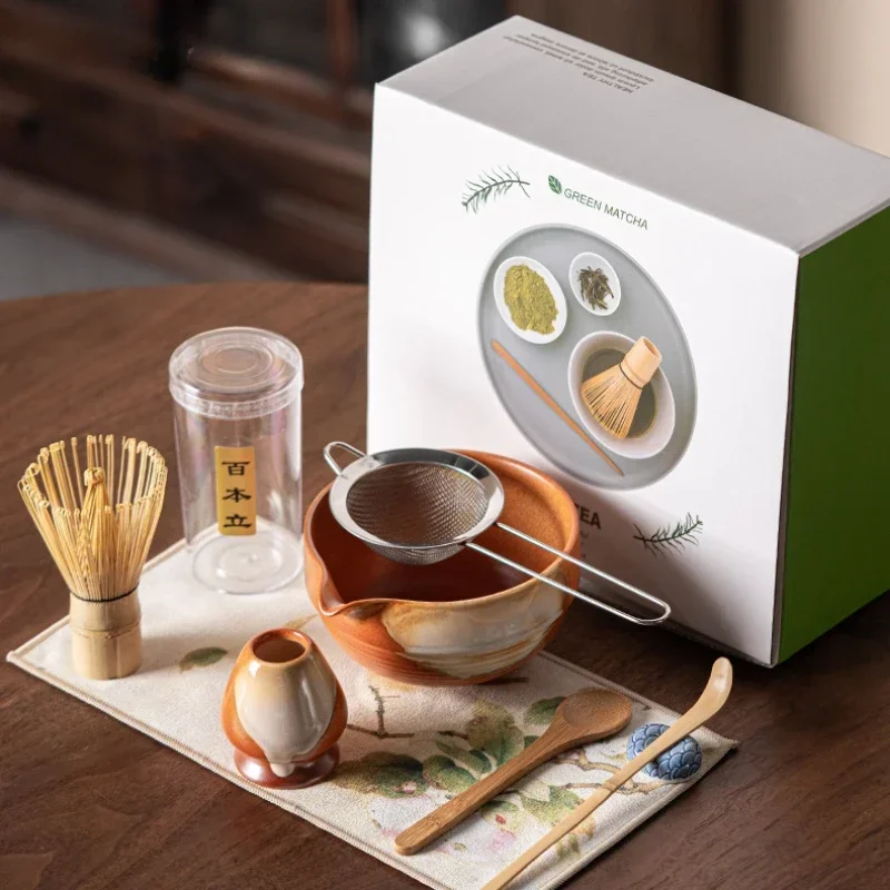 8 قطعة عدة ماتشا تعمل بالفرن السيراميك تشاوان الخيزران خفقت مغرفة خمر سونغ سلالة حفل الشاي الفاخرة ماتشا مجموعة هدية صندوق