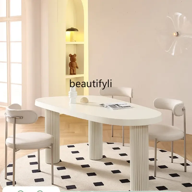 

A Dining Table Cream Style Dining Table and Chair Small Apartment Home Oval Silent Style Solid Wood Dining Table furniture