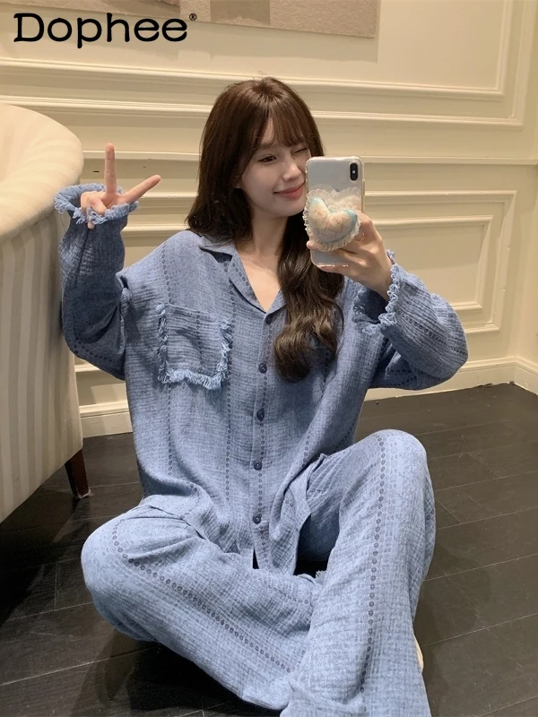 2025-pigiama-delle-nuove-donne-primavera-autunno-puro-cotone-garza-pigiama-a-maniche-lunghe-stile-coreano-semplice-high-end-casual-homewear-set