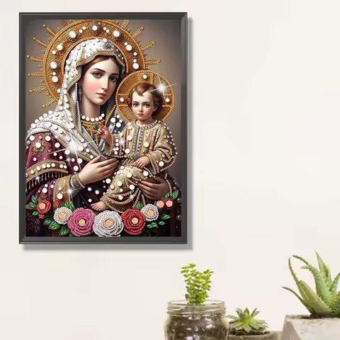 Virgin Mary Partial DIY 5D Special Shaped Drill Gem Art Diamond Painting Kits for Adults/Beginners Gift Idea Home Decor 30x40cm